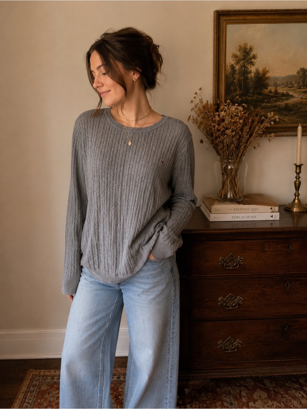 Tommy Hilfiger Gray Ribbed Crewneck Sweater